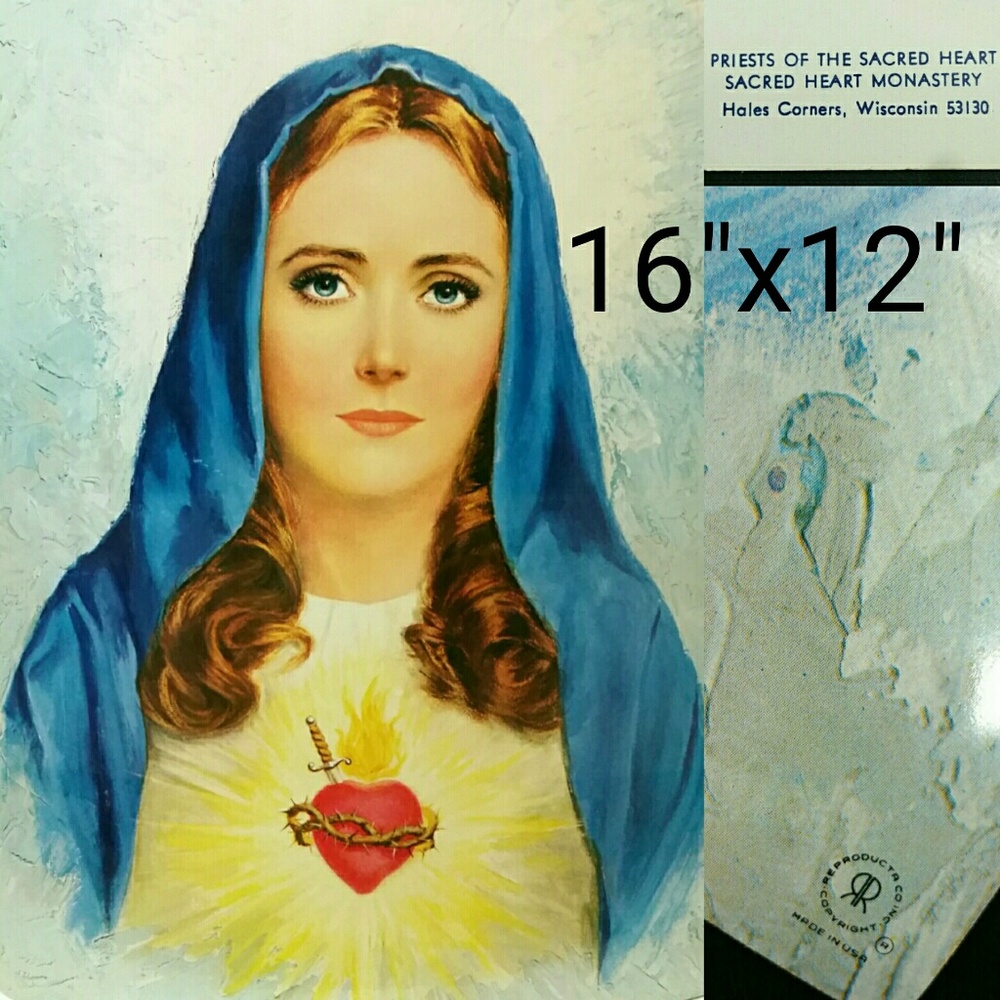 Sacred Heart Monastery, Vtg Art Print Virgin Mary